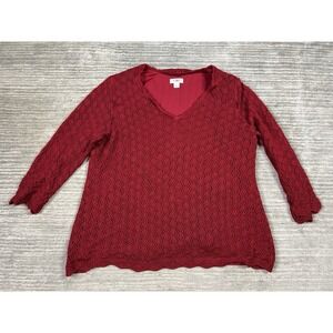 Cato Sweater Womens 22/24W Red Long Sleeve Acrylic‎ Lined Crochet Casual